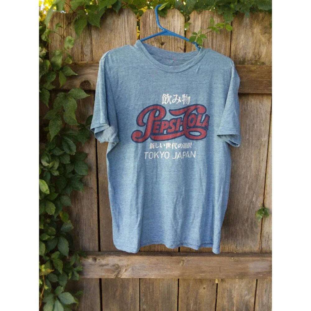Pepsi Cola Tokyo Japan T-Shirt Men's Medium Heather Blue Shirt Tee Luv